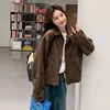 Browan Suede Jacket Women's Short Style Korean Fashion Autumn Coat High-End Feelings Polyester Fabric Long Sleeve Zipper Closure