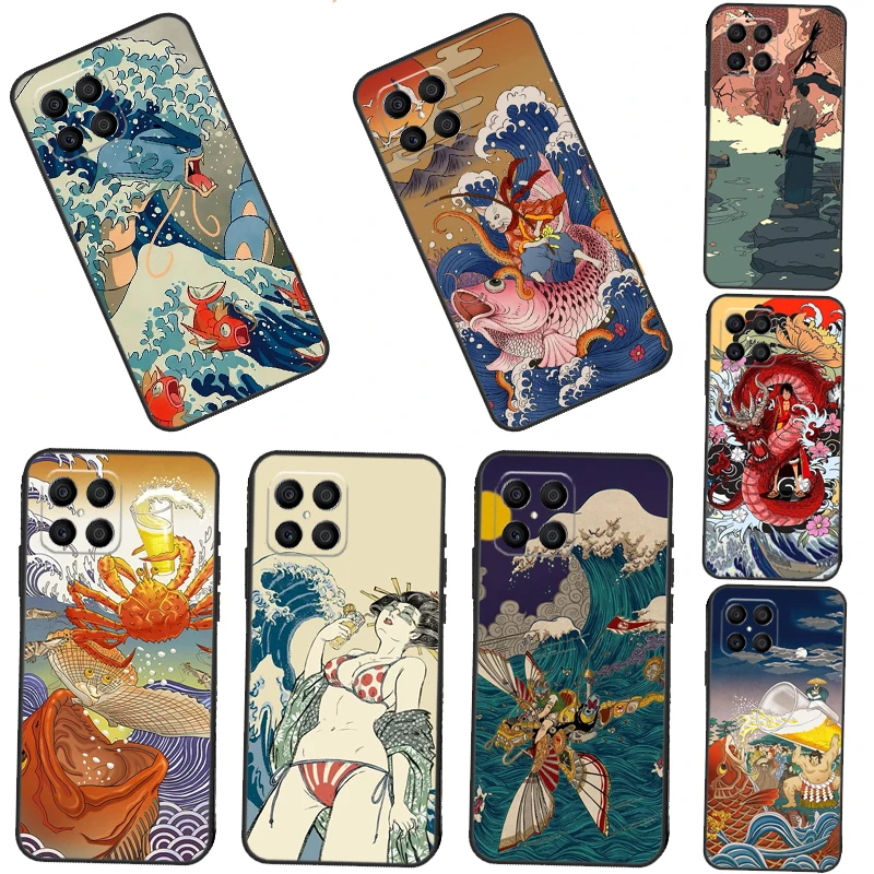 Japanese Wave Anime For Honor 50 Pro X7 X8 X9 Custodia Per Huawei P20 P30 P50 P40 Lite P Smart Z 2019 Nova 9 5T