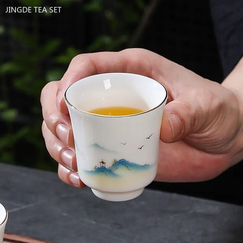 6pcs Retro White Porcelain Tea Cup Set Exquisite Chinese Tea Set Master Cup Handmade Customized Ceramics Teacup Home Drinkware