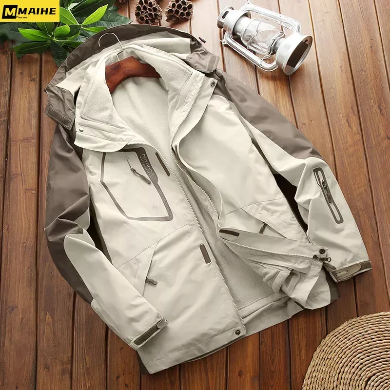 Winter Men's Jacket Warm Outwear Windbreaker Waterproof Jackets Men Fleece Hooded Parkas Jacket Plus Size 6XL 3 in 1 Thick Coats