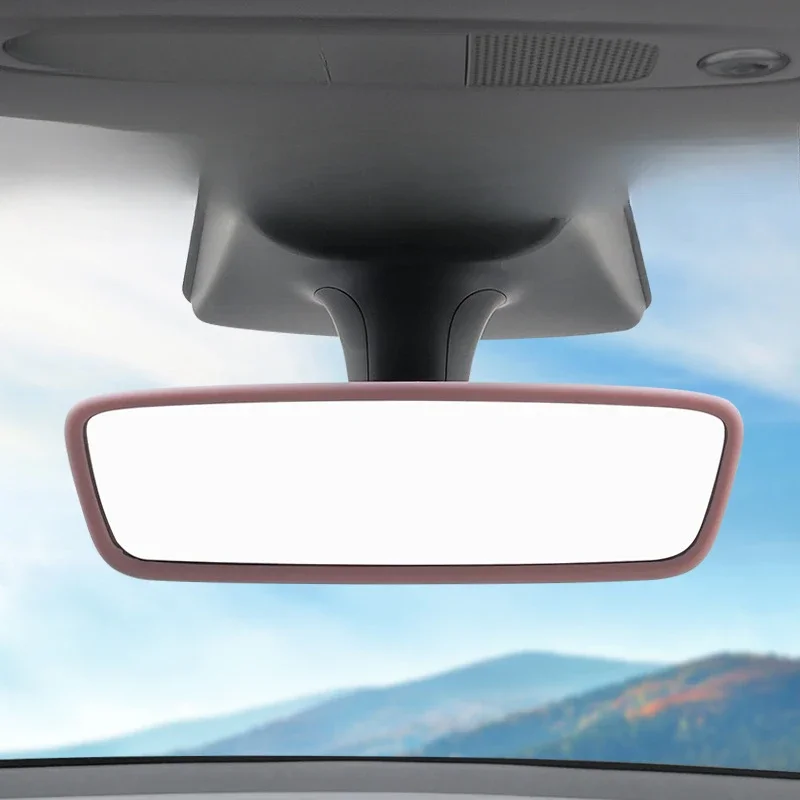 For Tesla Model 3 Y Car Interior Rearview Mirror Accessories Protector Trim Silicone Decor Frame White Pink Protection Strip