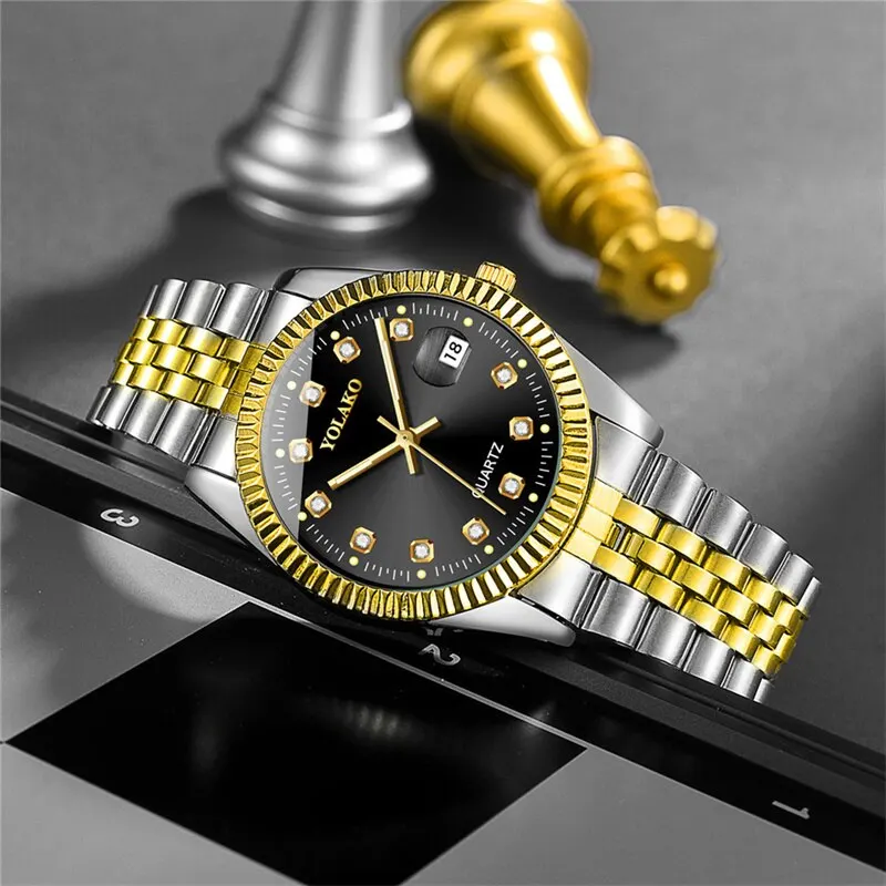 Fashion Diamond Calendar Mens Watches Business Luxury High Quality Quartz Watch for Men Stainless Steel Wristwatch Reloj Hombre