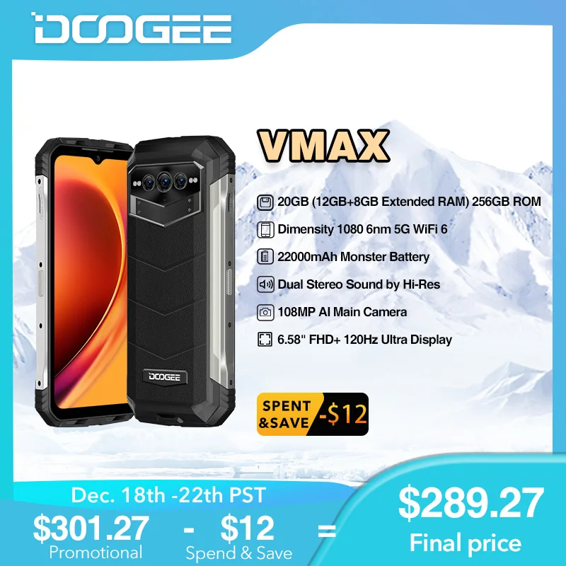 DOOGEE V Max 5G: Rugged 6.58 Display, Hi Res 1080P Camera, 12GB RAM, 256GB  ROM, 22000mAh Battery Ideal For Powerful Performance From Voxelab, $160.81