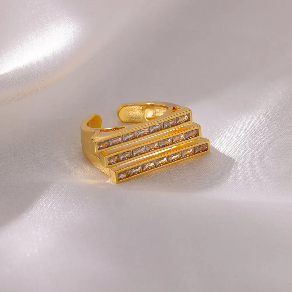 Zircon Multi-layer Geometric Stainless Steel Rings For Women