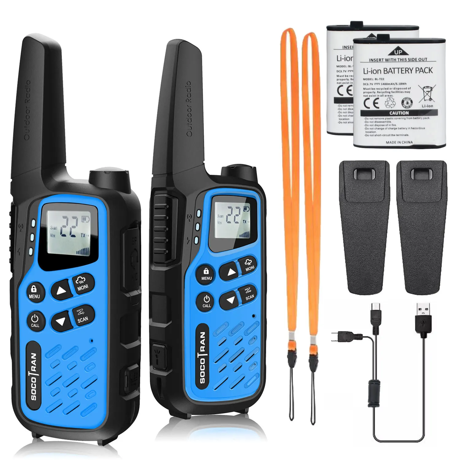 2Pcs SOCOTRAN T25 FRS VOX Walkie Talkie 22 channels Two way radio wireless with 1400mAh outdoors NOAA Weather Channe 6