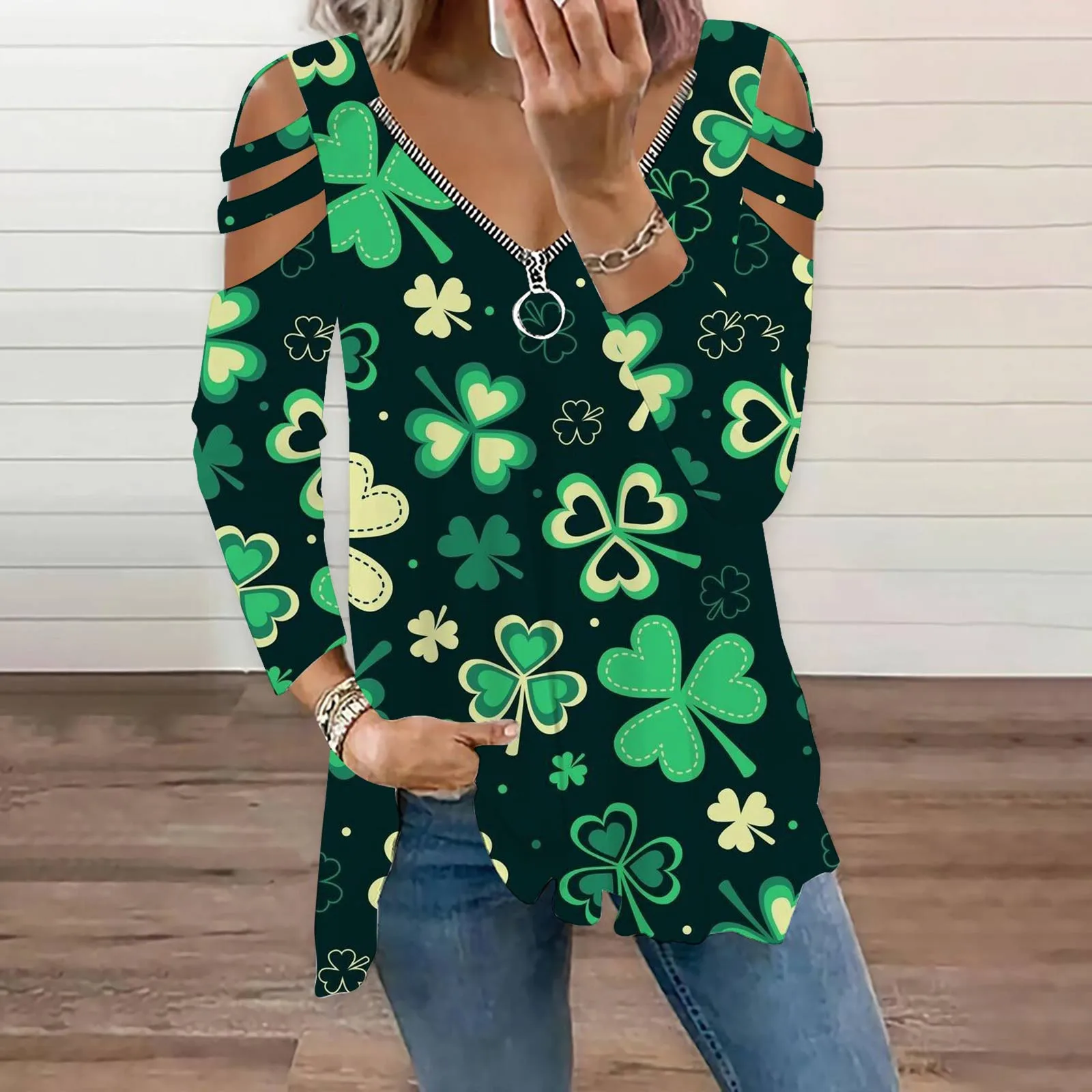 

Womens Shirts Loose Tunic For Casual Spring Summer Tops Floral Three Quarter Sleeve Round Neck Flower Tee