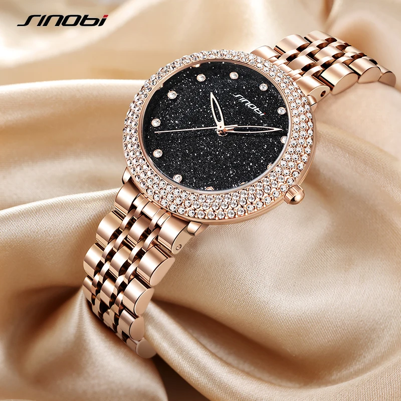 SINOBI New Arrival Fashion Design Women's Watches Top Luxury Diamond Ladies Quartz Wristwatches Girls Elegant Rose Golden Clock