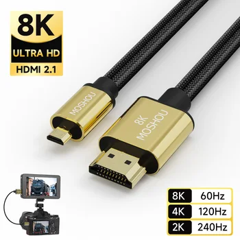 마이크로 HDMI-HDMI 호환 케이블, 2.1 3D 고속 케이블 어댑터, 고프로 히어로 7 6 5 소니 A6000 니콘 캐논 카메라용, 8k 1080P