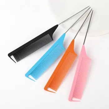 Pettine antistatico per lo Styling dei capelli a coda appuntita accessori per barbiere a denti fini pettine a coda con punta in acciaio spazzola per punta ad ago in acciaio per salone