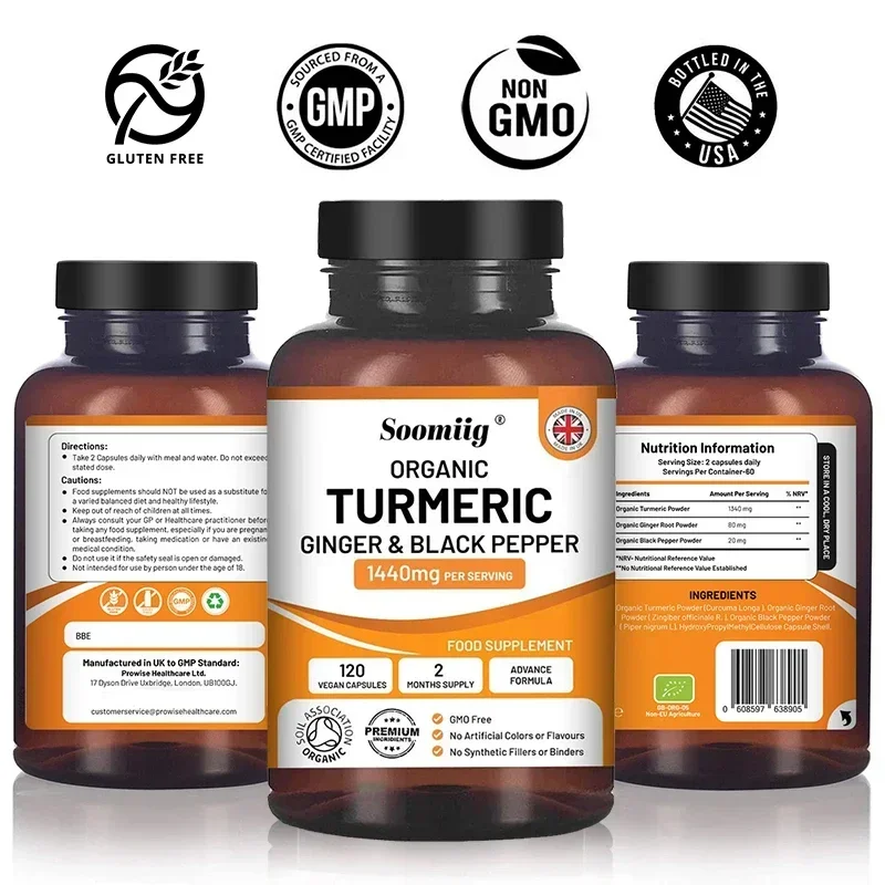 Organic Turmeric Ginger & Black Pepper Blend Capsules Joint Health Supplement Helps Joint Flexibility and Cushioning