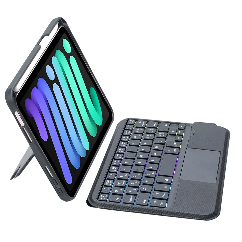 Ifarcase Cores Teclado Retroiluminado para Ipad Mini Case de Couro com Slot Lápis Bluetooth Destacável Teclado Toque Mágico