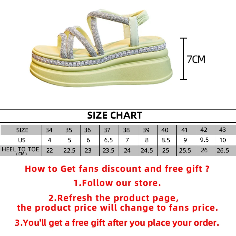 7cm Synthetic Rhinestone Slippers Luxury  Elegance Women Bling Leisure Fashion Summer Sandals Platform Wedge Flats Shoes