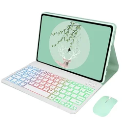 Enhanced Wireless Backlit Keyboard Case with Detachable Cover for Tablets - Fits 11.2 - Inch Devices (Mint with mouse)