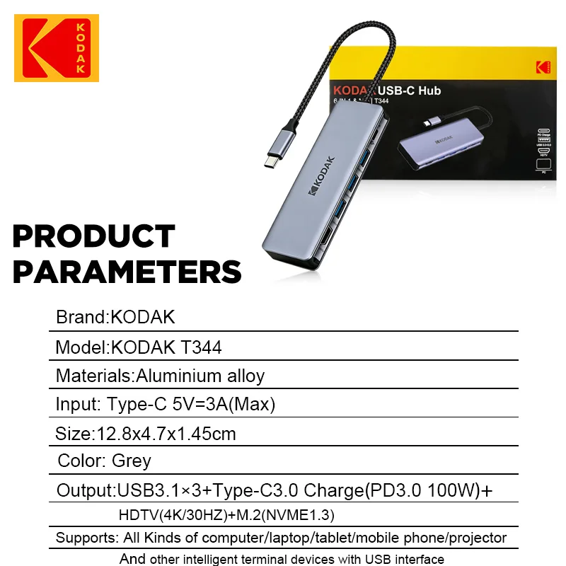 코닥 T344 5-in-1 다기능 카드 리더 허브 USB 3.0 USB 2.0 타입-C 인터페이스 미니 SD TF 카드 리더