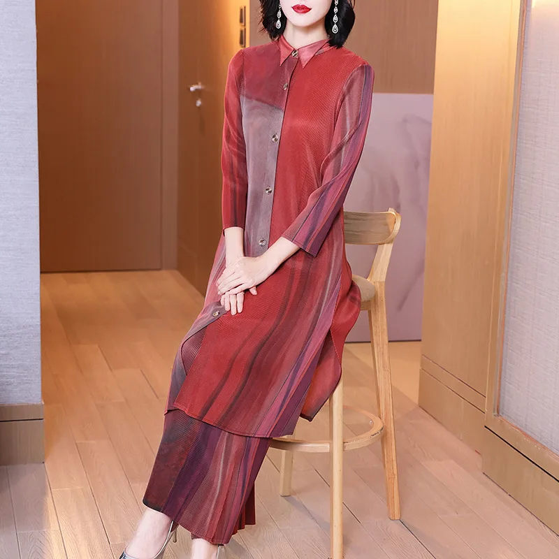 Two piece set of Western style pleats for autumn 2023, new women's oversized suit  sexy two piece set women