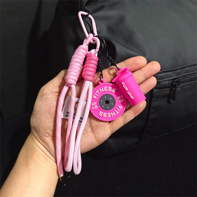 Detachable Barbell Plates Keychain Dopamine D-shaped Buckle Simulation Barbell Keyring INS Water Cups Fitness Series Pendant