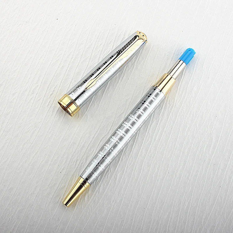 Stylo rmatérielle en métal de luxe, 0.7mm, encre bleue, acier, or, stylos de signature d'affaires pour l'école, le bureau, les fournitures d'écriture, la papeterie