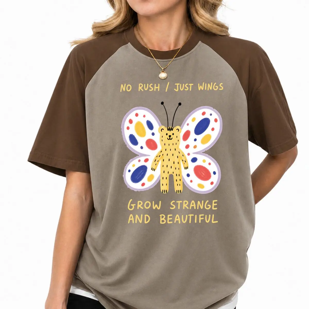 Butterfly "Just Wings Grow Strange And Beautiful" T-Shirt Vintage Raglan Sleeve Cotton Tees Women's Casual American Style Tshirt 3
