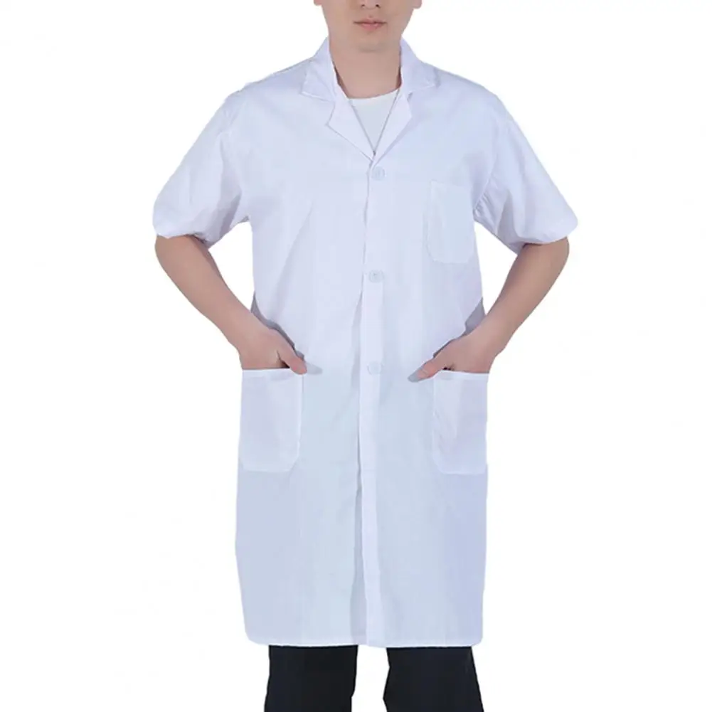 Professional White Coat Unisex Professional Lapel White Coat with Buttons Placket Pockets for Students Laboratory Food Factory