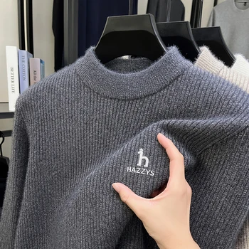 2025 Light Luxury Autumn and Winter Fashion Embroidered Round Neck Knitted Sweater Pattern Sweater Casual Warm Men