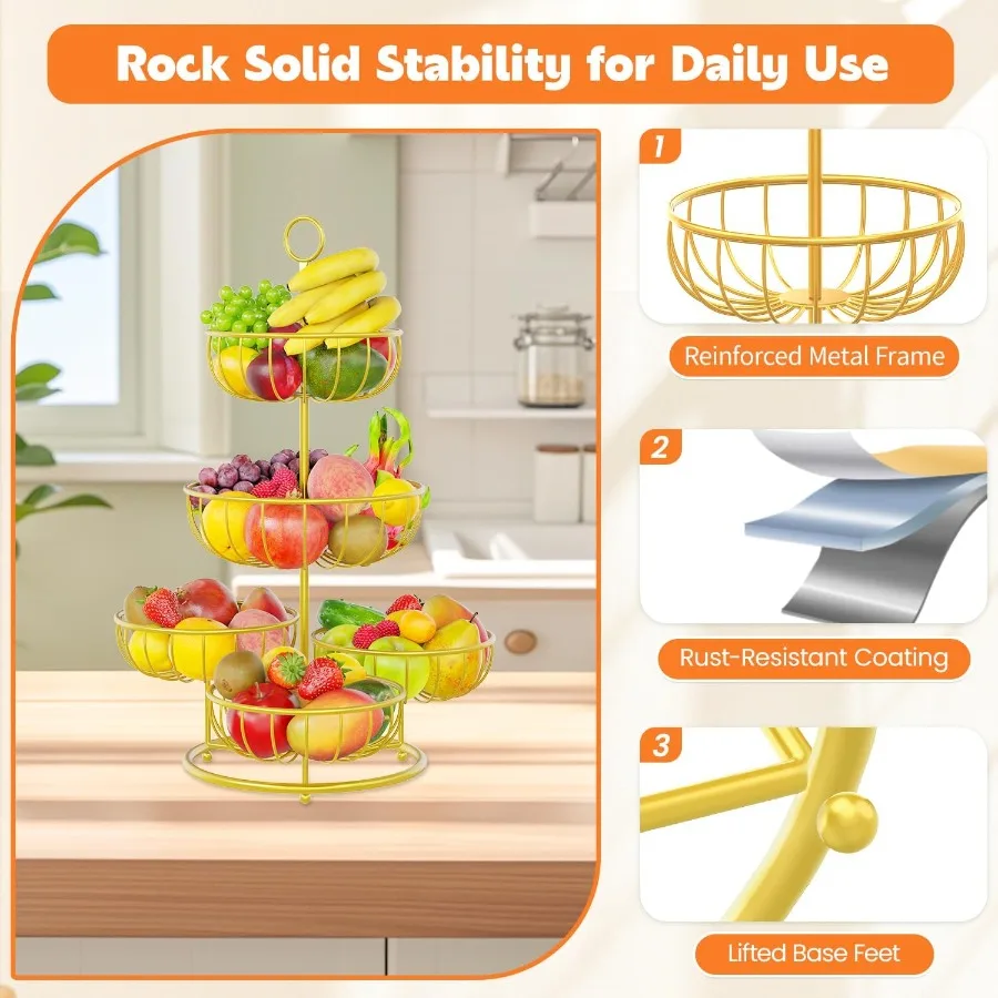 PouHenier.jh 5 Tier Fruit Basket Stand for Counter Kitchen Tall Tiered Fruit Bowl Organizer for Dining Table Countertop Multi L