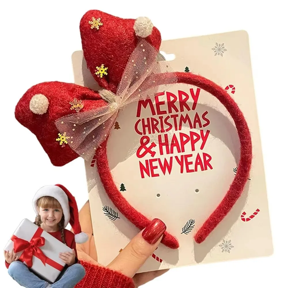 Cartoon Christmas Headband Fluffy Plush Deer Ear Children Headwear Hair Clip Bowknot Xmas Hair Accessories
