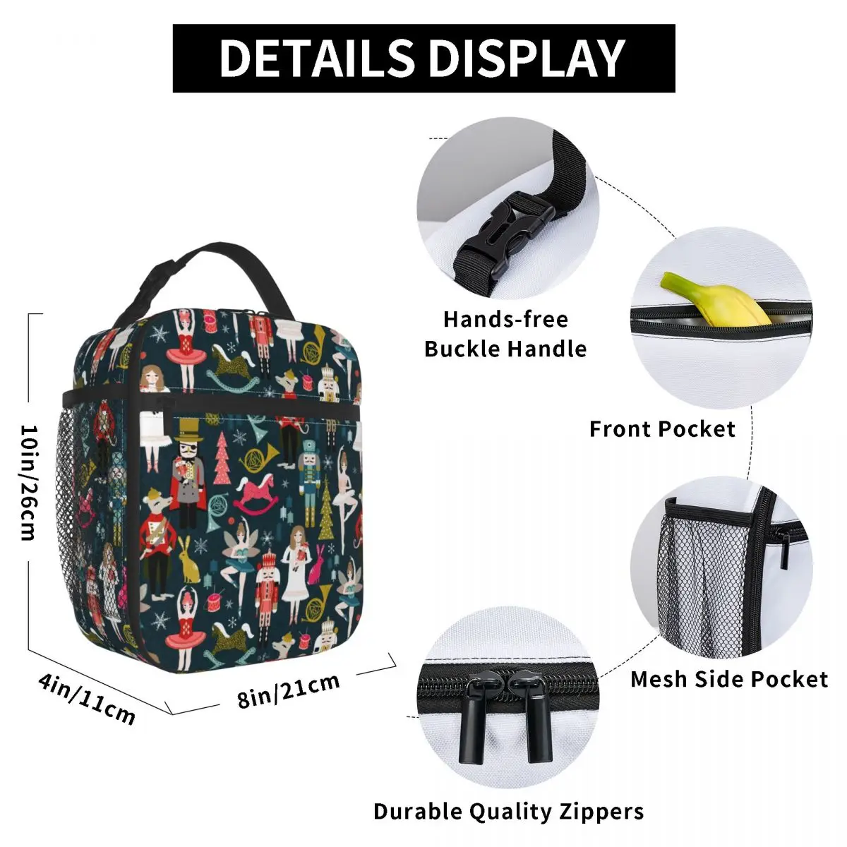 Nutcracker Ballet Dancer Insulated Lunch Bag for Work School Leakproof Cooler Thermal Lunch Box Women Kids