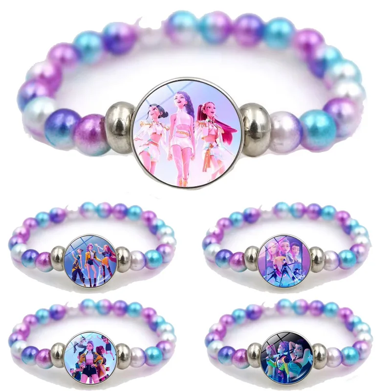 KPop Demon Hunters Bracelets Girls Fashion Beaded Wristband Cute Cartoon Figure Jewelry Accessories Children Christmas Gift Toys