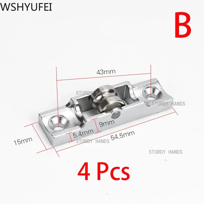 4pcs/set Sliding Doors and Window Rollers Zinc Alloy Single Wheel Pulley Sliding Rail Door Accessories Furniture Hardware