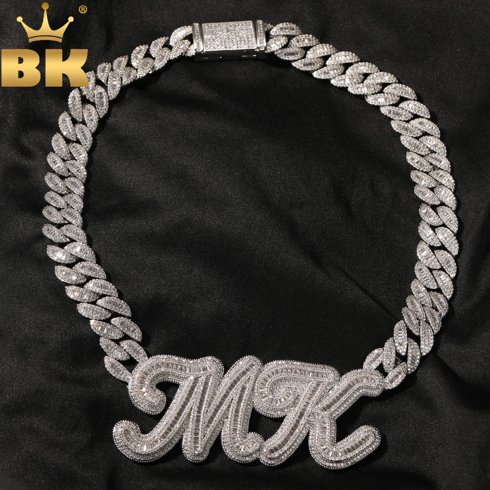 TBTK Custom Baguettecz Letter With 16mm Heavy Miami Cuban Chain Necklace Iced Out Bling Square Cubic Zirconia Hiphop Jewelry 10pcs plastic square coin holder capsules container coin transparent gaine small round coin protection box display 16mm 40mm