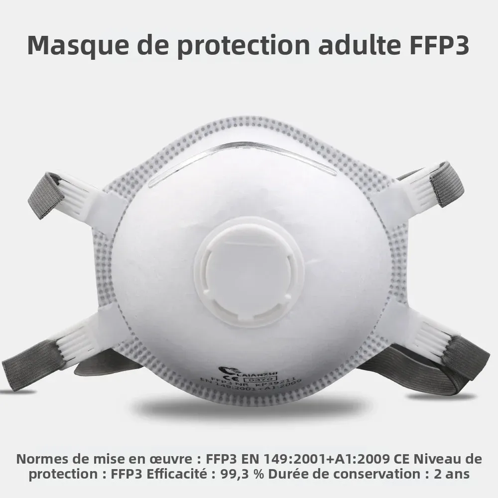 Masque FFP3 en forme de tasse, vue de côté montrant le pince-nez ajustable.