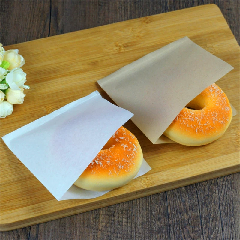 100pcs 12*12cm White Brown Kraft Paper Sandwich Donut Bread Bag Hamburger Paper Bags Food Packing Restaurant Supply Pouches