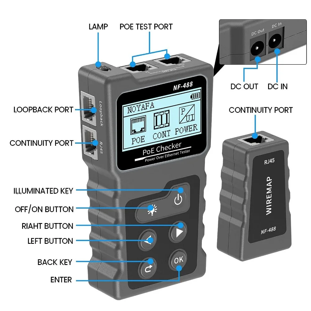 NOYAFA NF-488 PoE Power Test Network Cable Tracker Voltage Checker Over the Ethernet Cat5 Cat6 Online Lan Tester Tools Switch