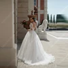 Sweetheart Collar A-Line Women Wedding Dresses Off Shoulder Lace Print Bride Gowns Mopping Length Shining Tulle Gowns Customized 2