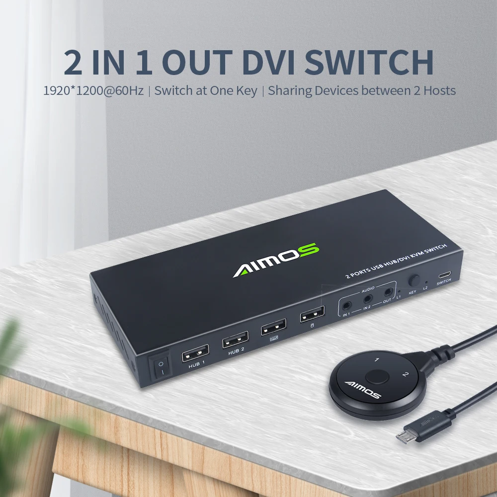 AIMOS AM KVM201D 2 in 1 Out DVI KVM Switch Dual Displays Support 1920*