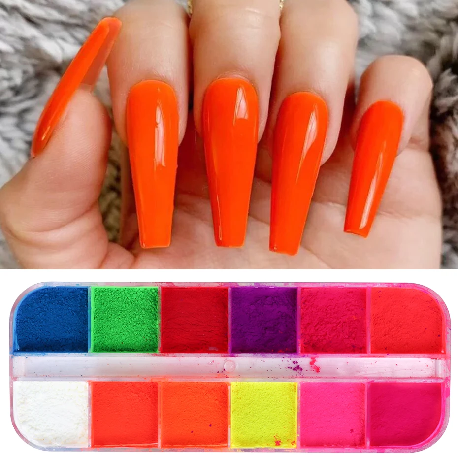 1Box Fluorescence Pigment Glitter Powder Nail Art Dust Dipping Powder Polish Rub Charm Manicure Decoration