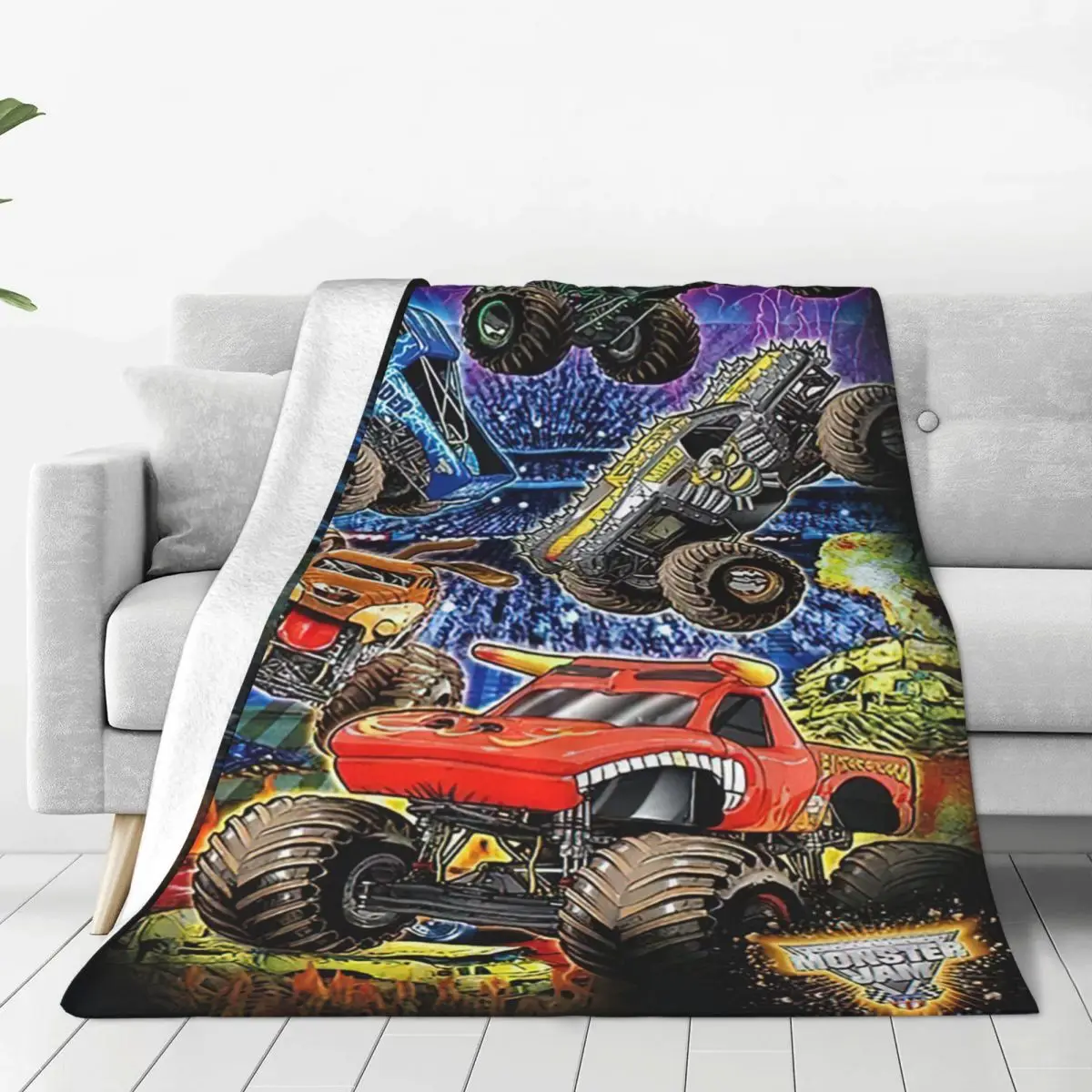 ClassicMonsterJamPatternBlanketsFleeceTextileDecorMonsterTruck