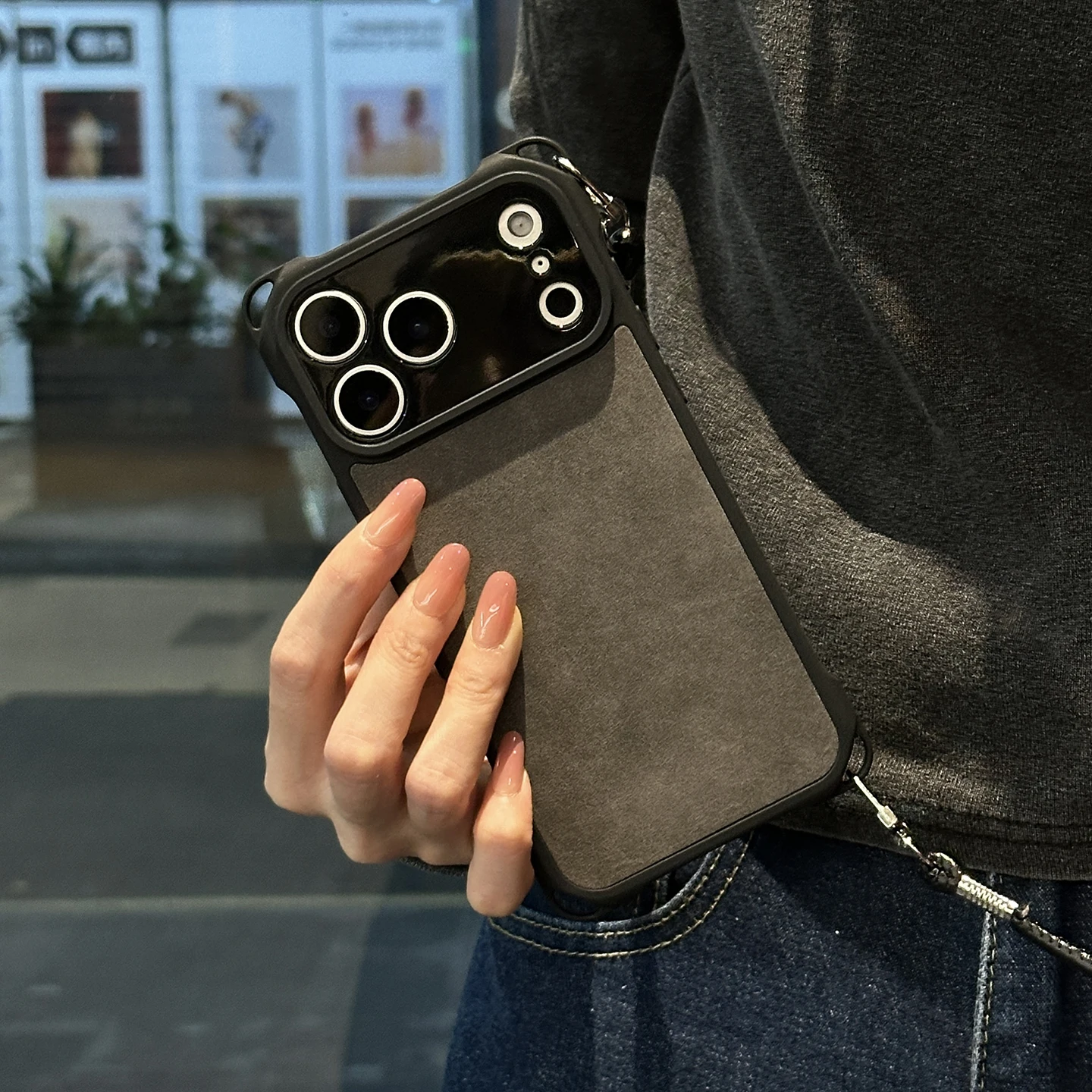Elegant Long Leather Rope Phone Case with Shockproof Silicone