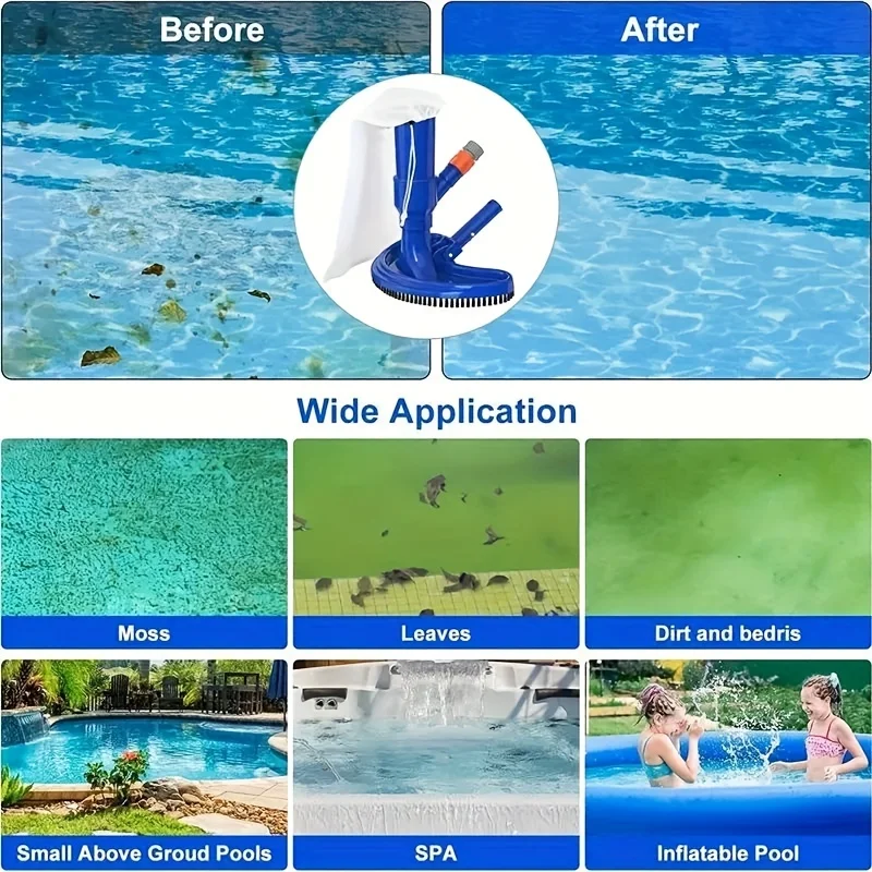 Description Picture 4 of itemPortable Pond Vacuum Jet Underwater Cleaner with Brush Bag Blue Crescent Shaped Professional Cleaning Tool for Swimming Pools