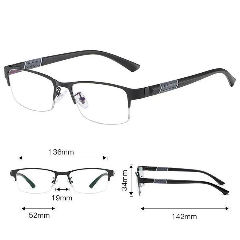 Myopia Glasses Business Men's Photochromic Unisex Half Frame Square Near Sight Eyeglasses Optical Prescription Minus Eyewear