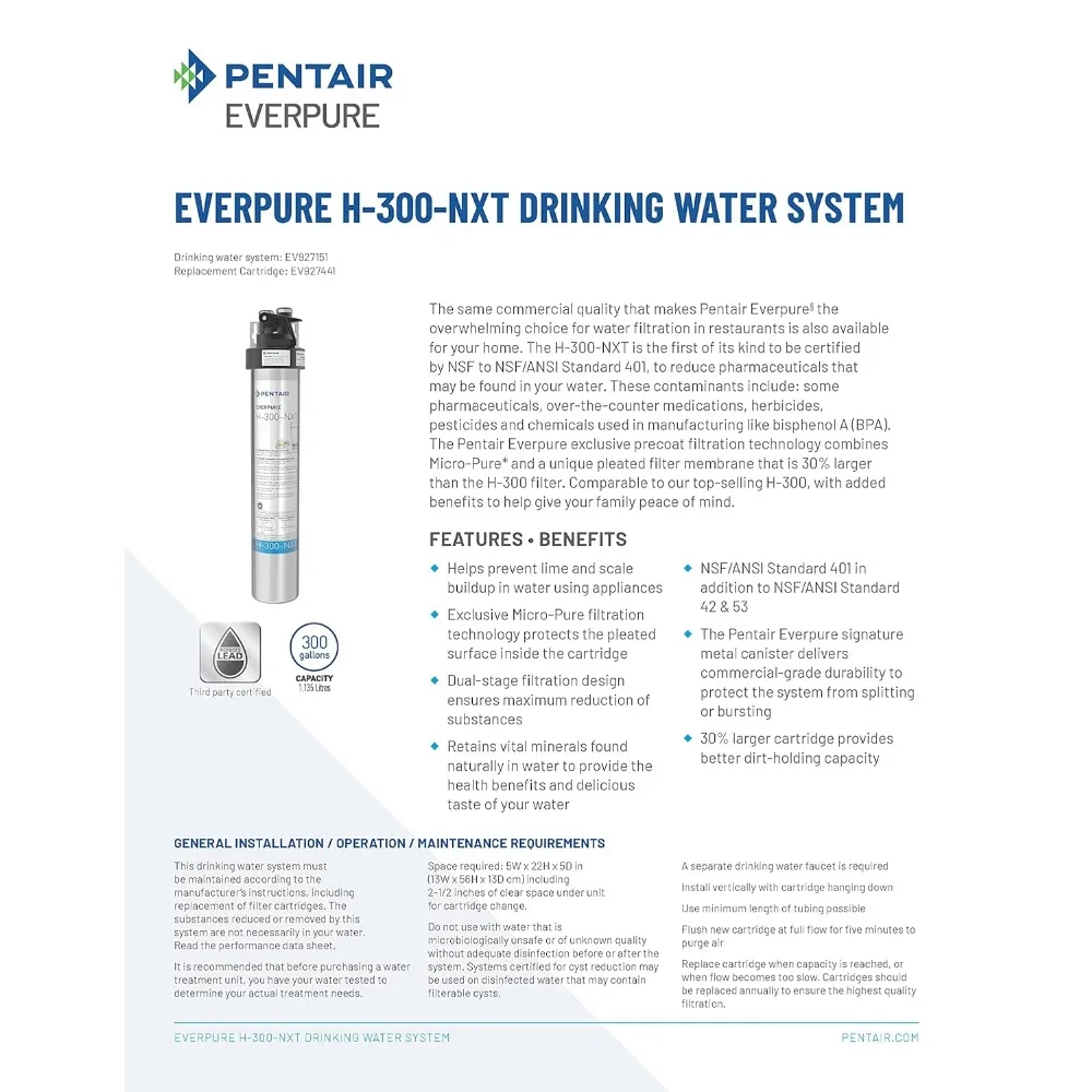 Everpure H-300-NXT Quick-Change Filter Cartridge, EV927441, For Use in Everpure H-300-NXT Drinking Water Systems 4