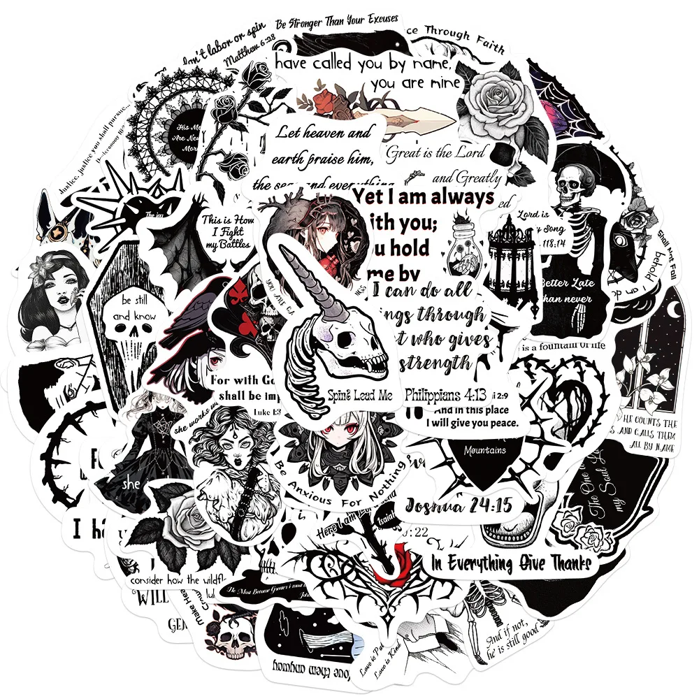 

10/50PCS Gothic Biblical Phrases PVC Sticker Aesthetic Children's Decoration Scrapbooking Stationery School Supplies for Kids