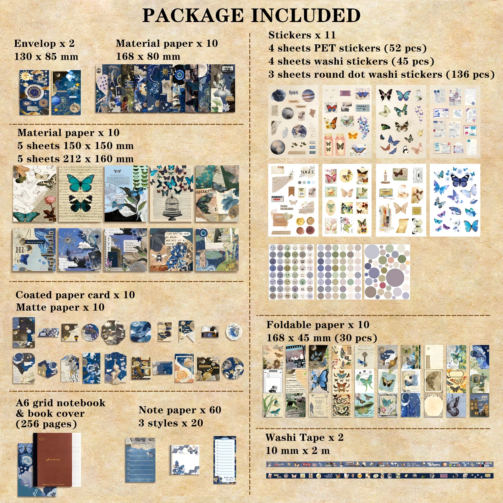368pcs/box Scrapbooking Set DIY Diary Photo Album Vintage Stickers Scrapbook Paper Stationery Collage Junk Journaling Gift Box