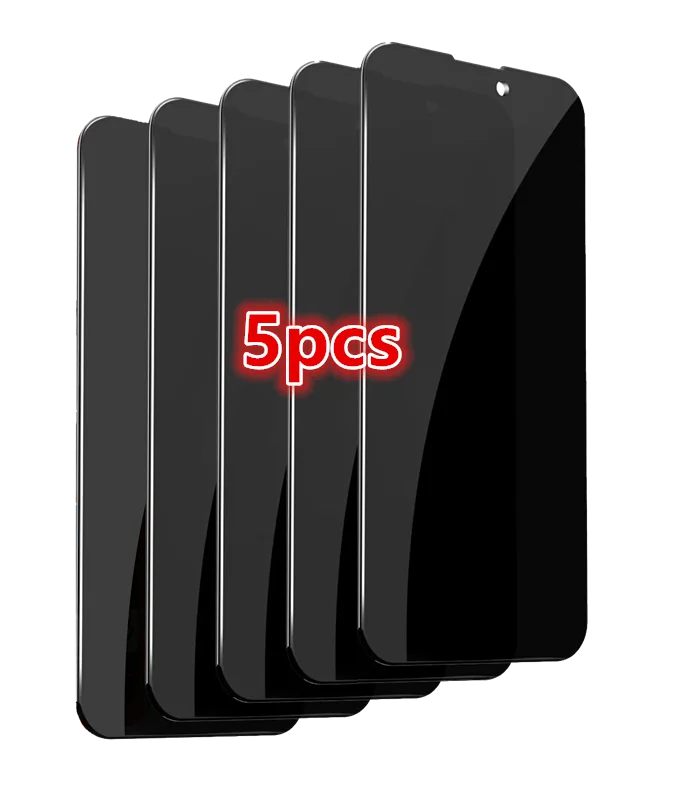 Lot de 5 protections d'écran anti-espion à couverture intégrale pour iPhone 17, 16, 12, 13, 14, 15 Pro Max, 14 Plus, 15 Plus, 16 Pro Max en verre trempé pour la confidentialité