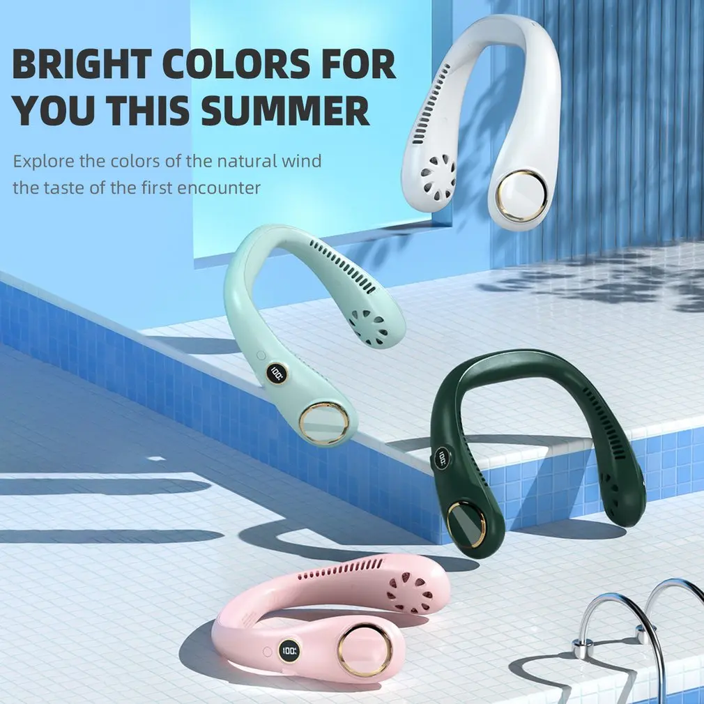 

Portable Hanging Neck Bladeless Fan Personal Wearable Neckband Fans USB Rechargeable With Digital Display