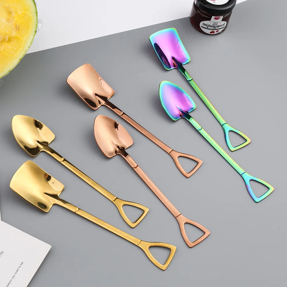 

Coffee Spoon Cutlery Set Stainless Steel Retro Iron Shovel Ice Cream Spoon Scoop Creative Spoon tea-spoon Fashion Tableware