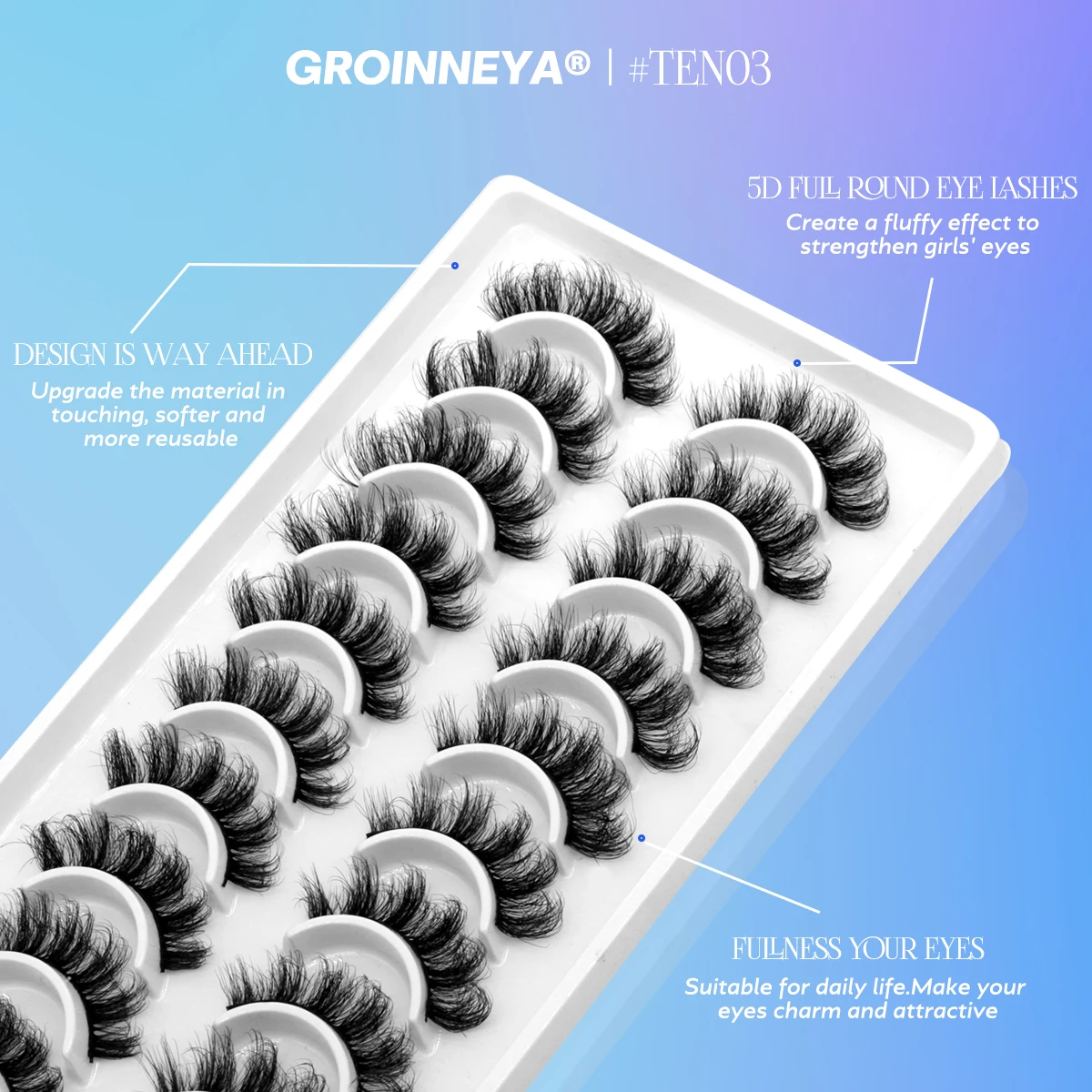 Groinneya 5/10 Paren 3d Nerts Wimpers Faux Mink Pluizige Lash Zachte Volle Dikke Piekerige Wimper Dramatische Valse Wimpers Make-Up