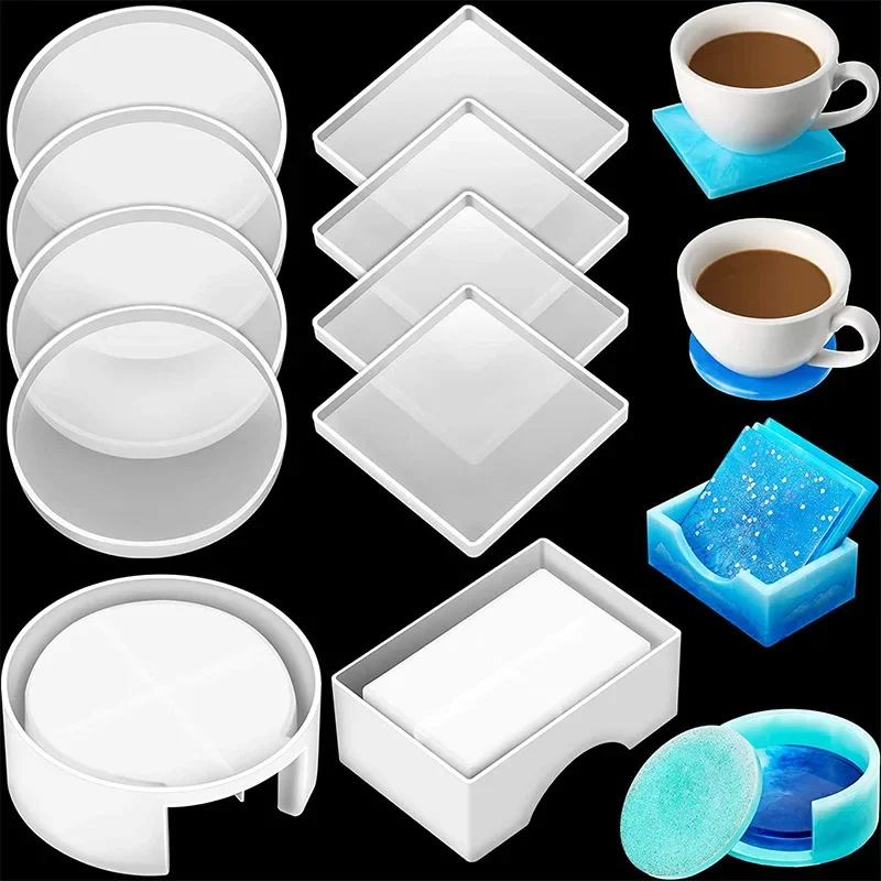 Silicone Mold Creative Coaster Resin Mold Square Cup Pad Mold DIY Coaster Storage Box Resin Handmade Crystal Coasters Casting Molds