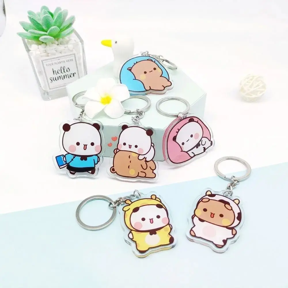 Cartoon Super Cute Coppia Portachiavi Acrilico Dolce Simpatico Cartone Animato Bubu Dudu Portachiavi Kawaii Animal Bubu Dudu Panda Bear Portachiavi