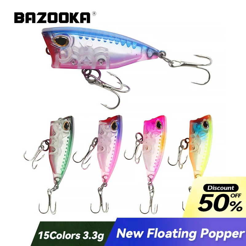 

Bazooka Floating Fishing Popper Lure Topwater Wobblers Hard Hooks Minnow VIB Spinning Plastic Bass Pike Trolling Winter Bait